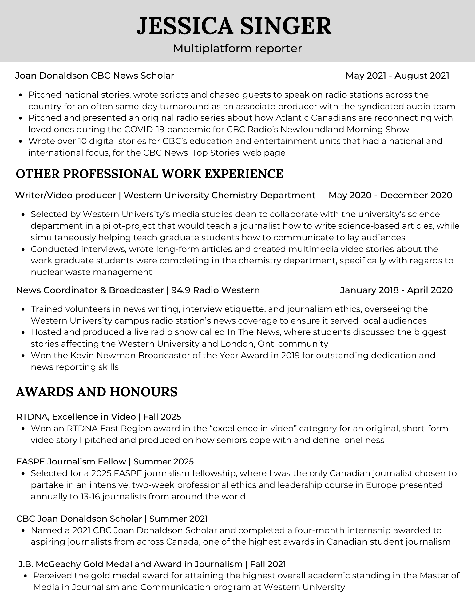 Page 2 of Jessica Singer's resume